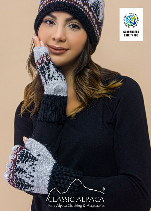 Scandinavian Winter Alpaca Reversible Half Finger Gloves