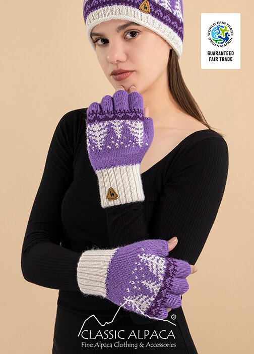 Scandinavian Winter Alpaca Reversible Half Finger Gloves