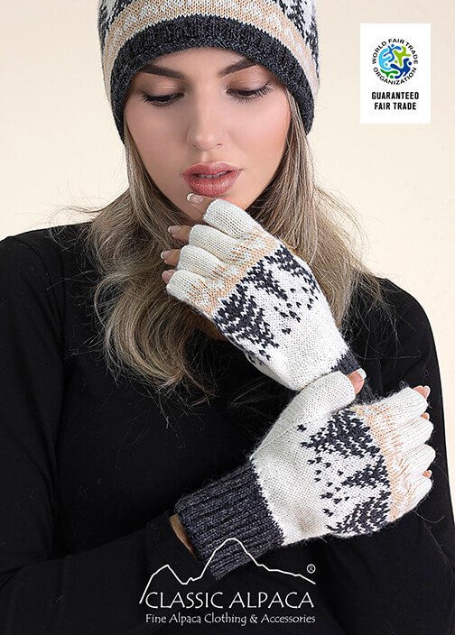 Scandinavian Winter Alpaca Reversible Half Finger Gloves