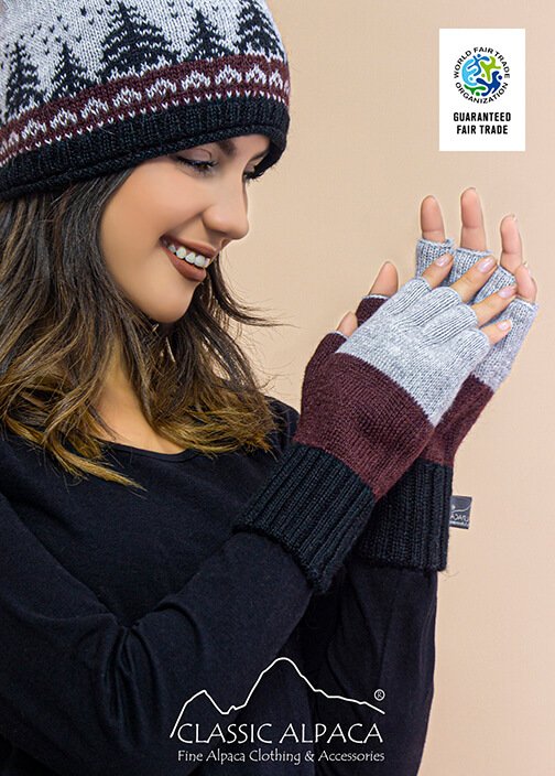 Scandinavian Winter Alpaca Reversible Half Finger Gloves