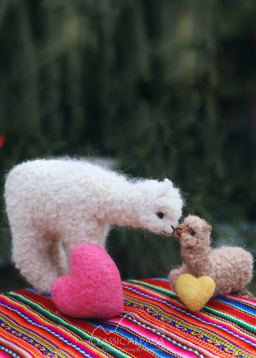 Needle Felted Sweet Mother and Baby Alpaca